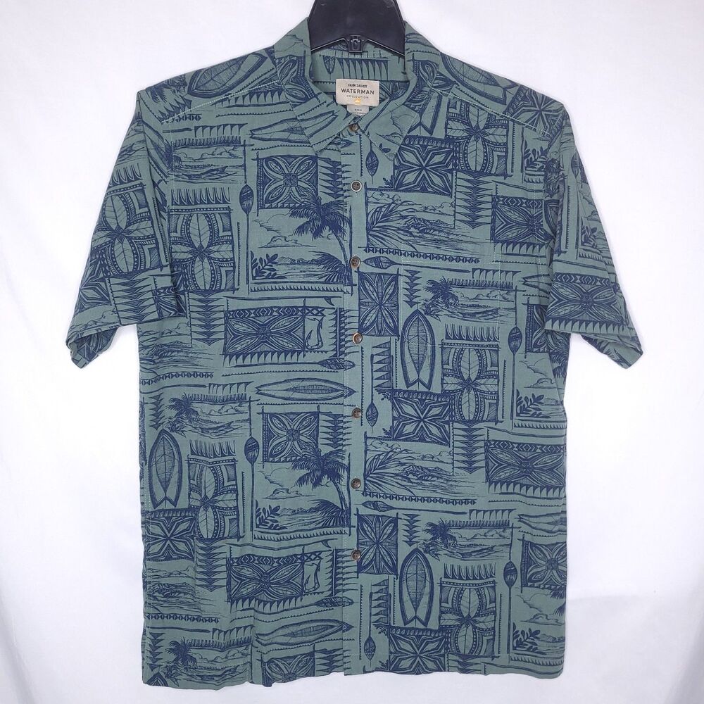 Quiksilver Waterman Shirt Mens Medium Long Board Tropical Green, Navy